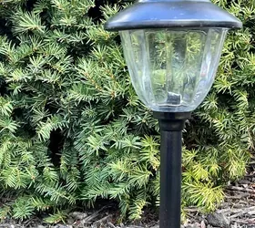 the best way to restore outdoor solar pathway lights, A painted solar light nestled among a green evergreen bush